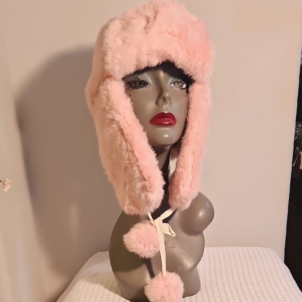 Pink Fluffy Fur Trapper Hat